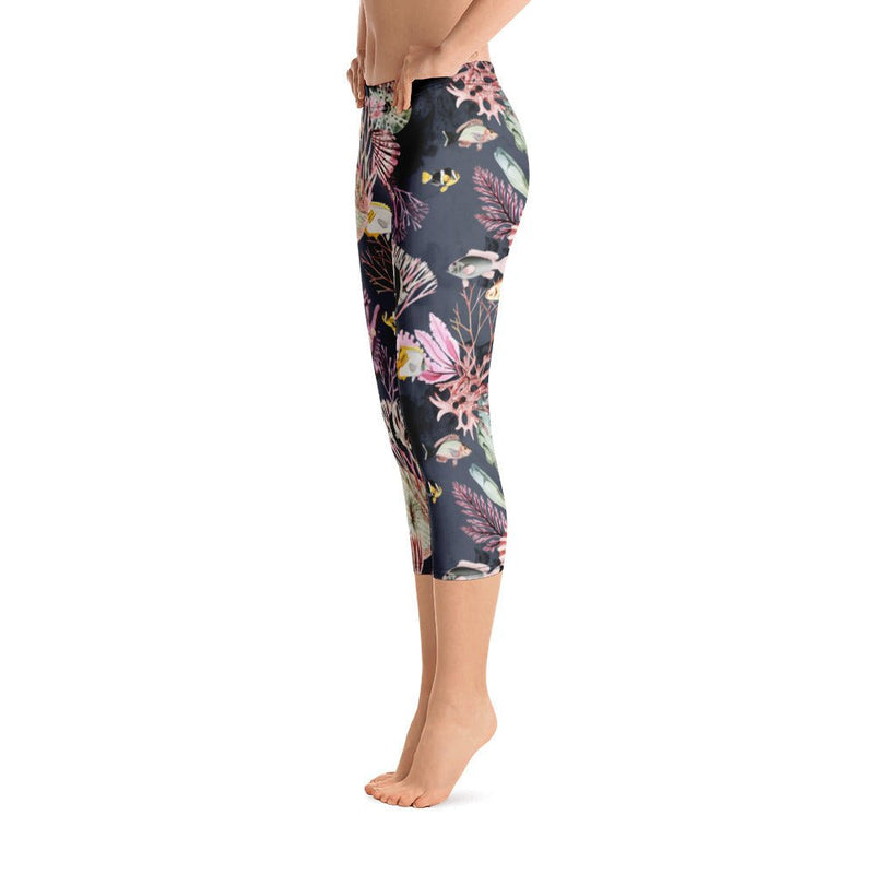 Abstract Spiral Capri Leggings Colorful Art Print Mid Rise Waist Calf  Length Pants