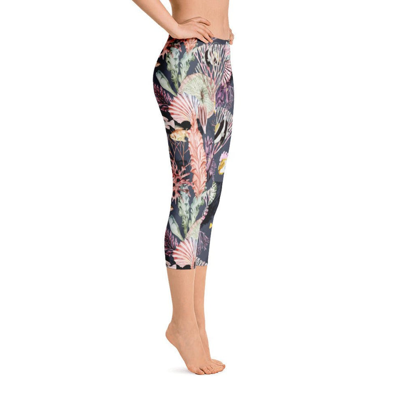 Atlantis Collection | Aquatic Watercolor Design | Women's Colorful Capri Leggings - Meraki Leggings