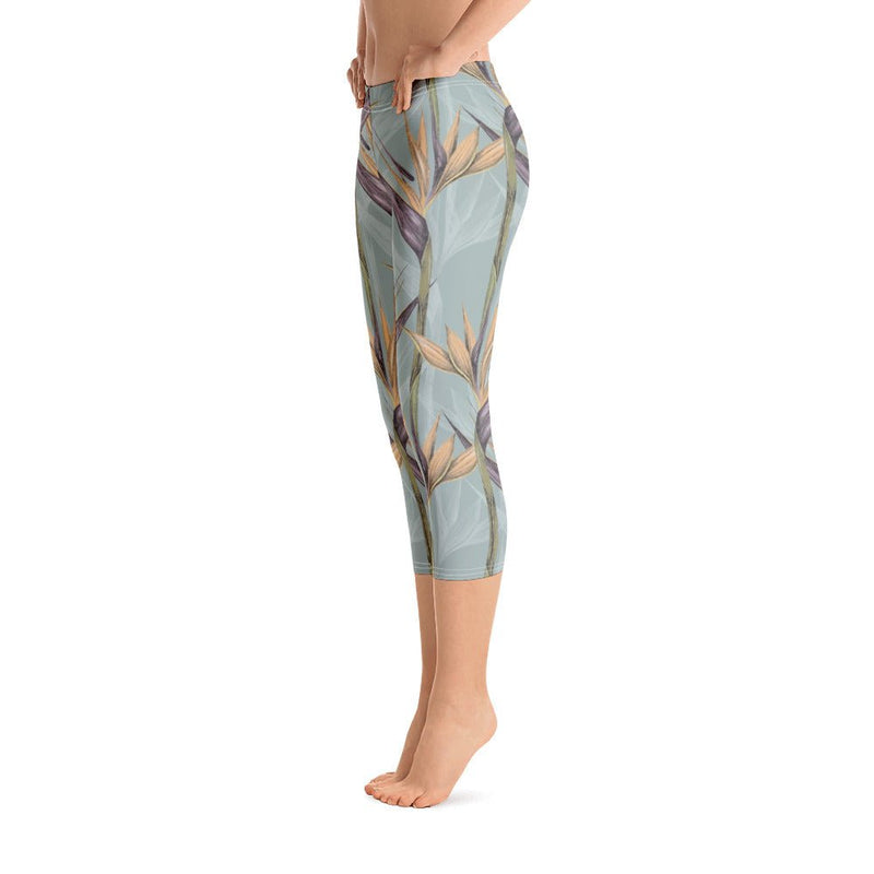 Abstract Capri leggings, Workout Pants 'Teal Birds of a Flower' - Sincerely  Joy