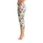English Botanical Garden | Floral Black & White Pattern | Women's Printed Capri Leggings - Meraki Leggings