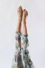 Monte Carlo Collection | Pink, Blue & Green Tropical Pattern | Colorful Women's Capri Leggings | Retro Ankle Length Leggings