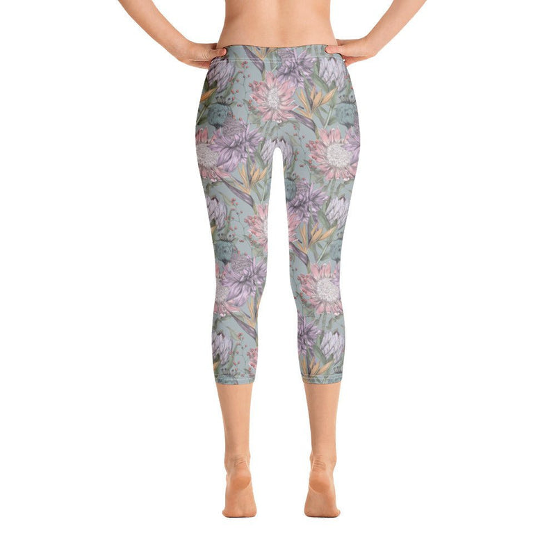 Pink Flowers Leggings Women, Floral Printed Yoga Pants Spandex