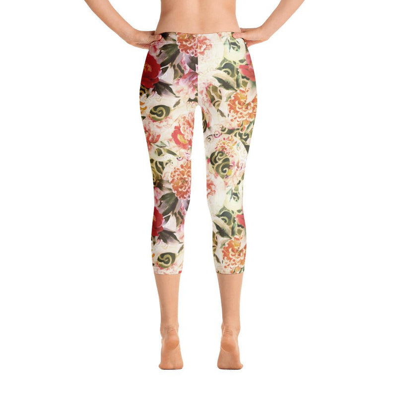 Haiku Series | Chinoiserie & Floral Pattern | Japanese Watercolor Design | Women's Capri Leggings - Meraki Leggings