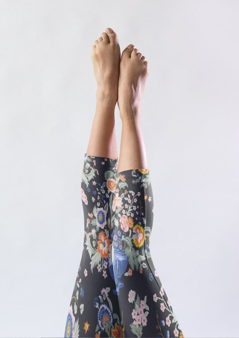 Kashmir Collection | Chinoiserie Floral Design | Women's Colorful Capri Leggings - Meraki Leggings