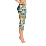 Monte Carlo Collection | Pink, Blue & Green Tropical Pattern | Colorful Women's Capri Leggings | Retro Ankle Length Leggings - Meraki Leggings